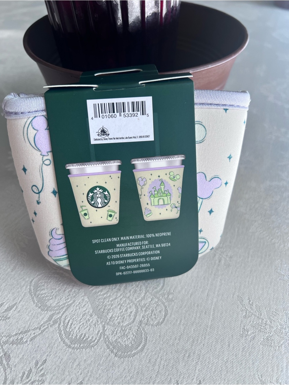 Disney Parks 2026 Starbucks Summertime Castle Mickey Ear Fabric Cup Sleeve 16 oz - Picture 2 of 2